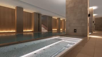 Indoor pool, open 6:00 AM to 9:00 PM, pool loungers