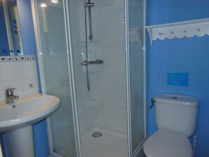 Shower, hair dryer, toilet paper