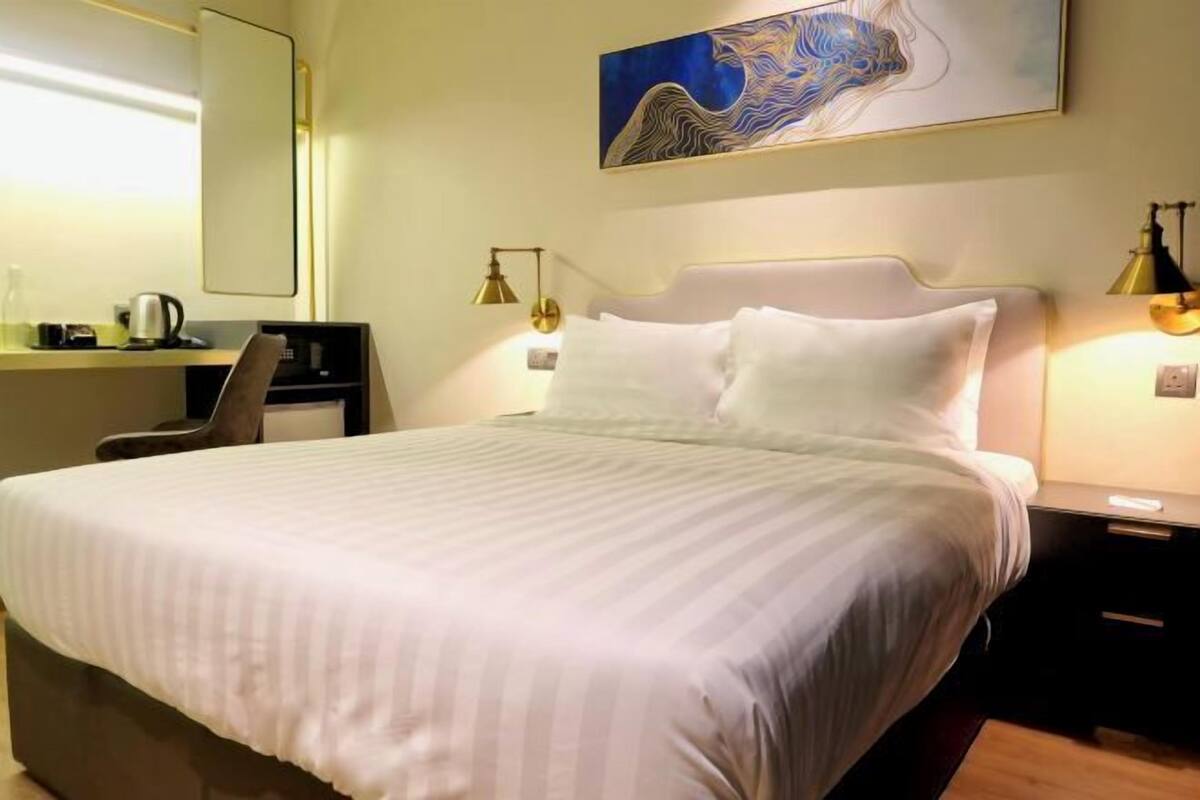 In-room safe, desk, laptop workspace, iron/ironing board