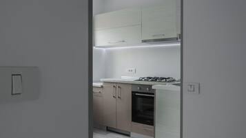 Fridge, oven, coffee/tea maker, electric kettle