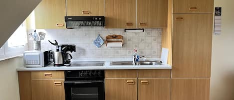 Fridge, microwave, oven, coffee/tea maker
