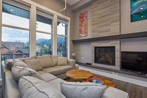 智能電視、壁爐、書籍