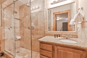 Shower, jetted tub, hair dryer