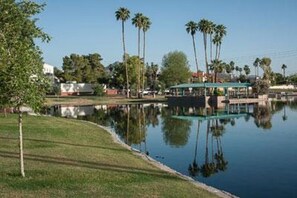 A calm lake with a gazebo and palm trees. - Stunning Newly Renovated Villa, Unbeatable Location (Scottsdale)