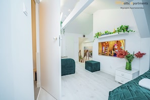 Familienapartment | 1 Schlafzimmer, Verdunkelungsvorhänge, Bügeleisen/Bügelbrett