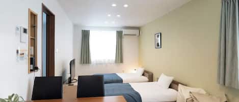 Individually decorated, individually furnished, desk, laptop workspace