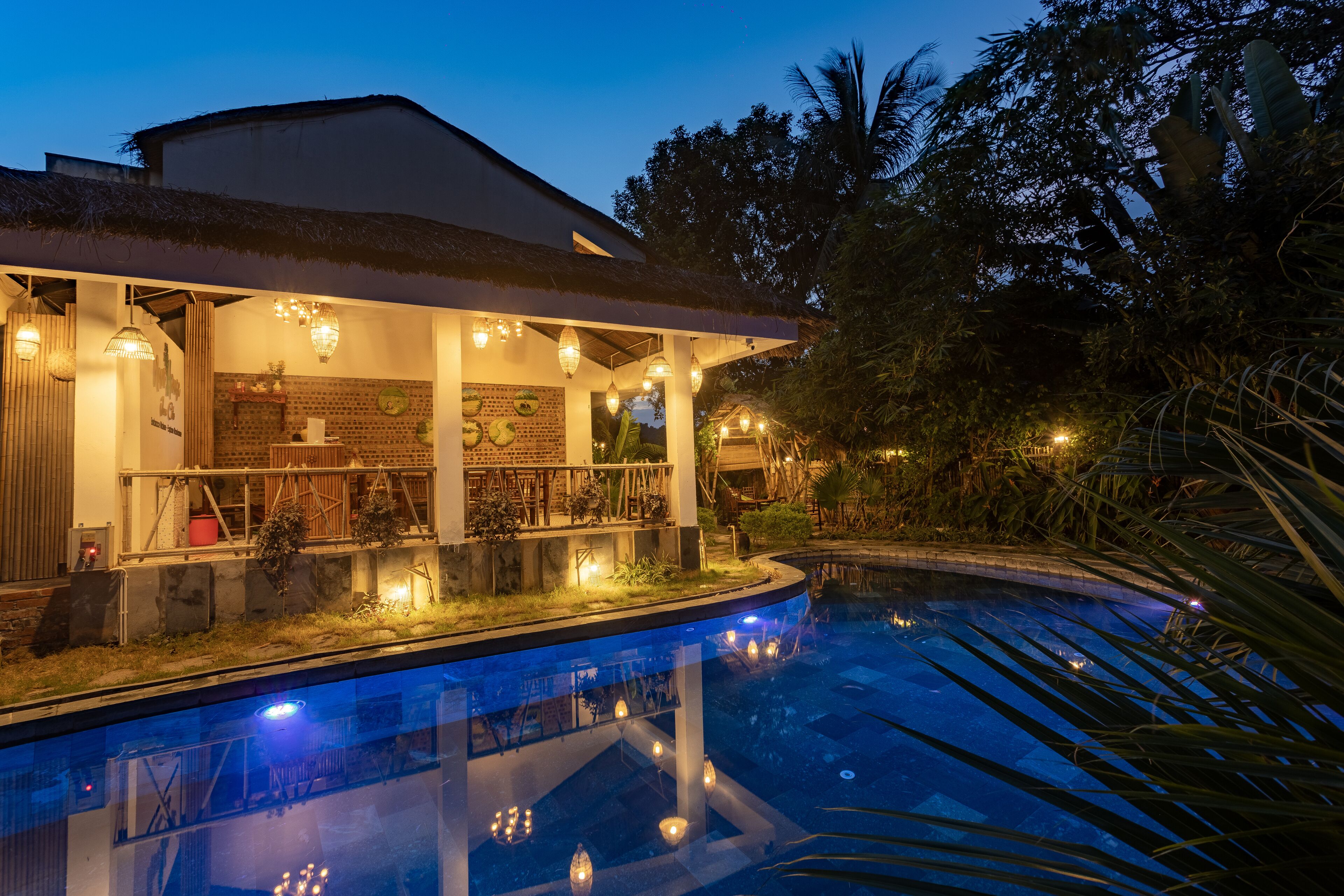 outdoor pool, pool umbrellas, pool loungers