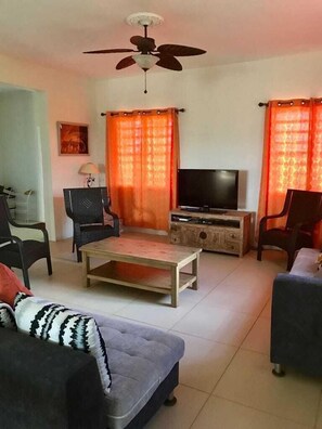 50-inch flat-screen TV with cable channels, Smart TV