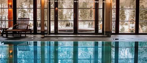 Indoor pool, open 8:00 AM to 10:00 PM, sun loungers