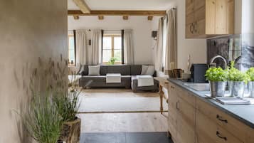 Leilighet, 1 soverom, balkong (Cleaning Fee EUR 70,00) | Oppholdsområde | En 100-centimeters Flatskjerm-TV med Parabol-TV samt TV