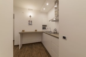 Großer Kühlschrank, Herdplatte, Kochgeschirr/Geschirr/Besteck