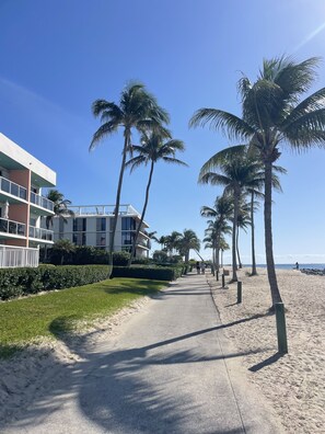 Plage à proximité, chaise longue, serviettes de plage