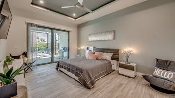 House | Desk, laptop workspace, blackout drapes, iron/ironing board