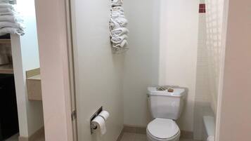 Un baño con inodoro, toallero y cubo de basura.