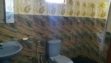 Shower, free toiletries, bidet, towels