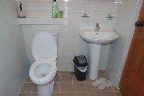 Deluxe Studio | Bathroom | Shower, free toiletries, hair dryer, slippers