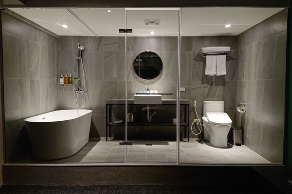 Habitación ejecutiva doble, bañera, vistas a la ciudad | Baño | Artículos de higiene personal gratuitos, secador de pelo y zapatillas