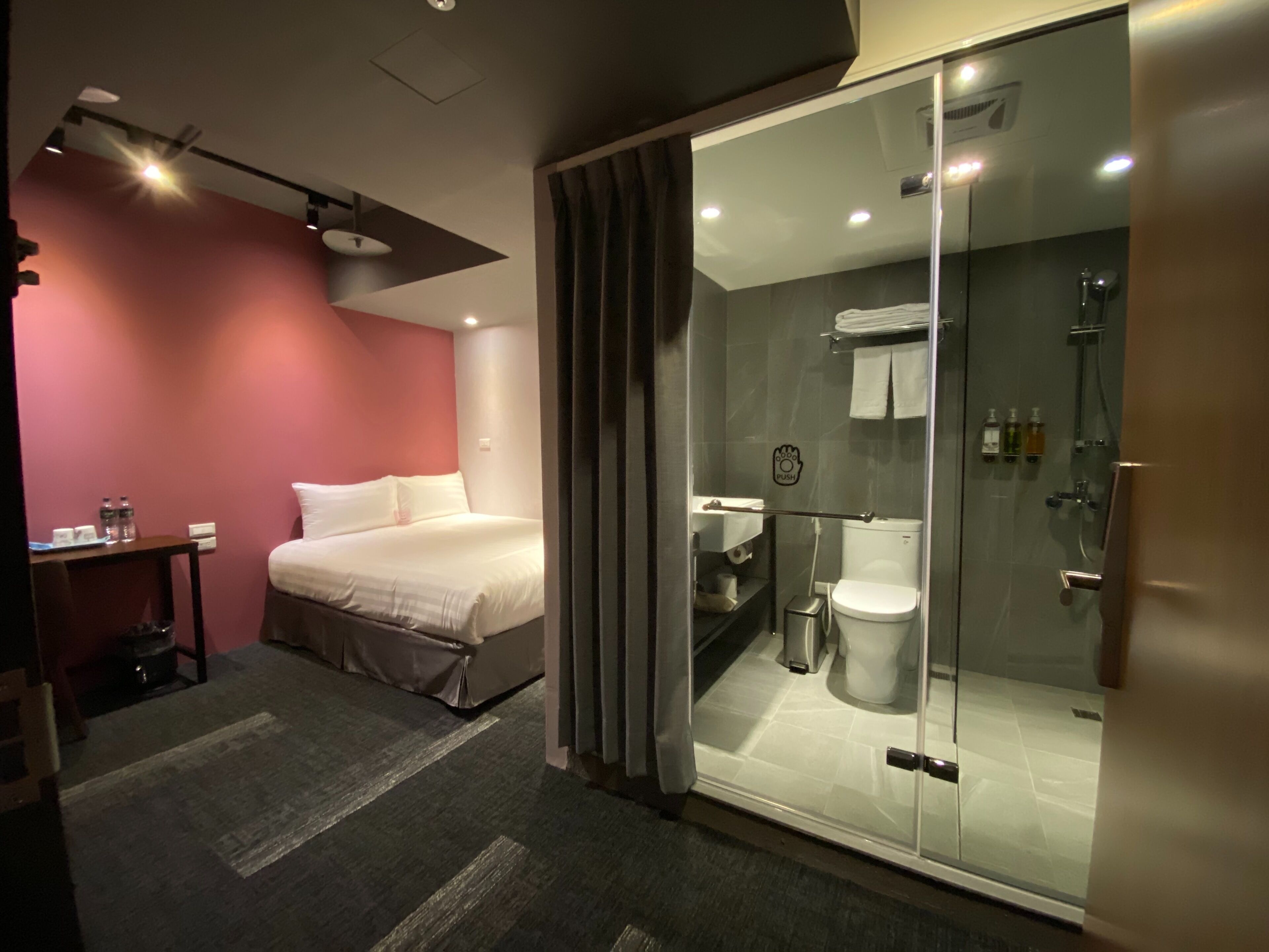 free toiletries, hair dryer, slippers, towels