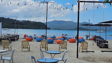 On the beach, beach umbrellas