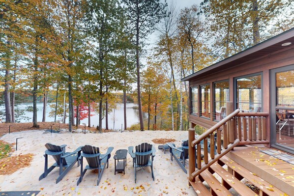 Terrace/patio - Quaint lakefront cabin w/ indoor & outdoor fireplace, private dock - dogs OK (Minocqua)