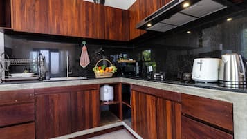 Spacious 2-Bedroom Villa with Pool View | Private kitchen | Fridge, microwave, stovetop, coffee/tea maker