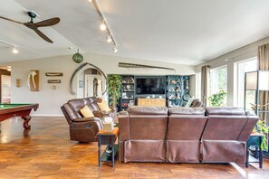 TV, DVD player, books, video library