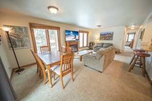 Smart TV, fireplace, video games, stereo