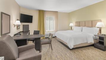 1 bedroom, desk, laptop workspace, blackout curtains