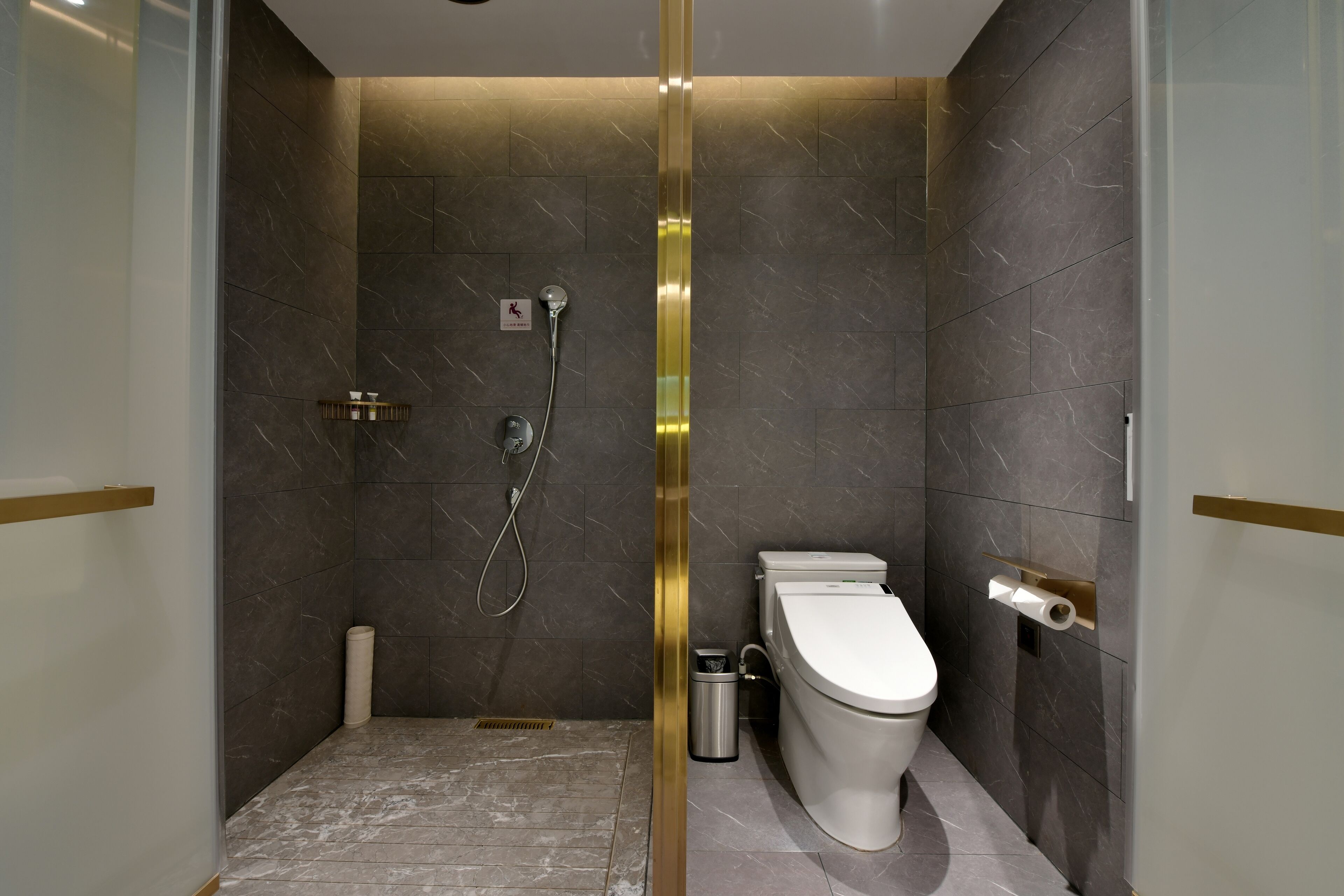 shower, rainfall showerhead, designer toiletries, hair dryer