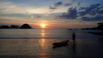 On the beach, snorkelling, rowing