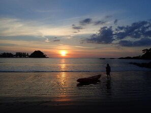 On the beach, snorkelling, rowing