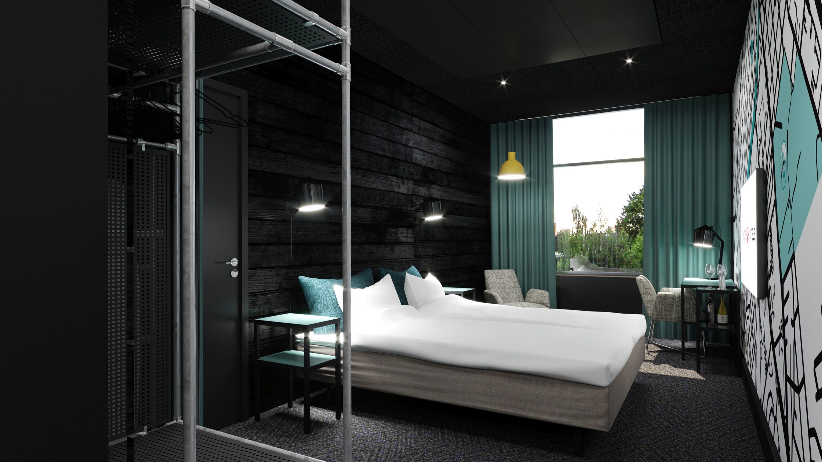 标准双床房 | 客房内保险箱、笔记本电脑工作区、遮光窗帘、熨斗/熨衣板