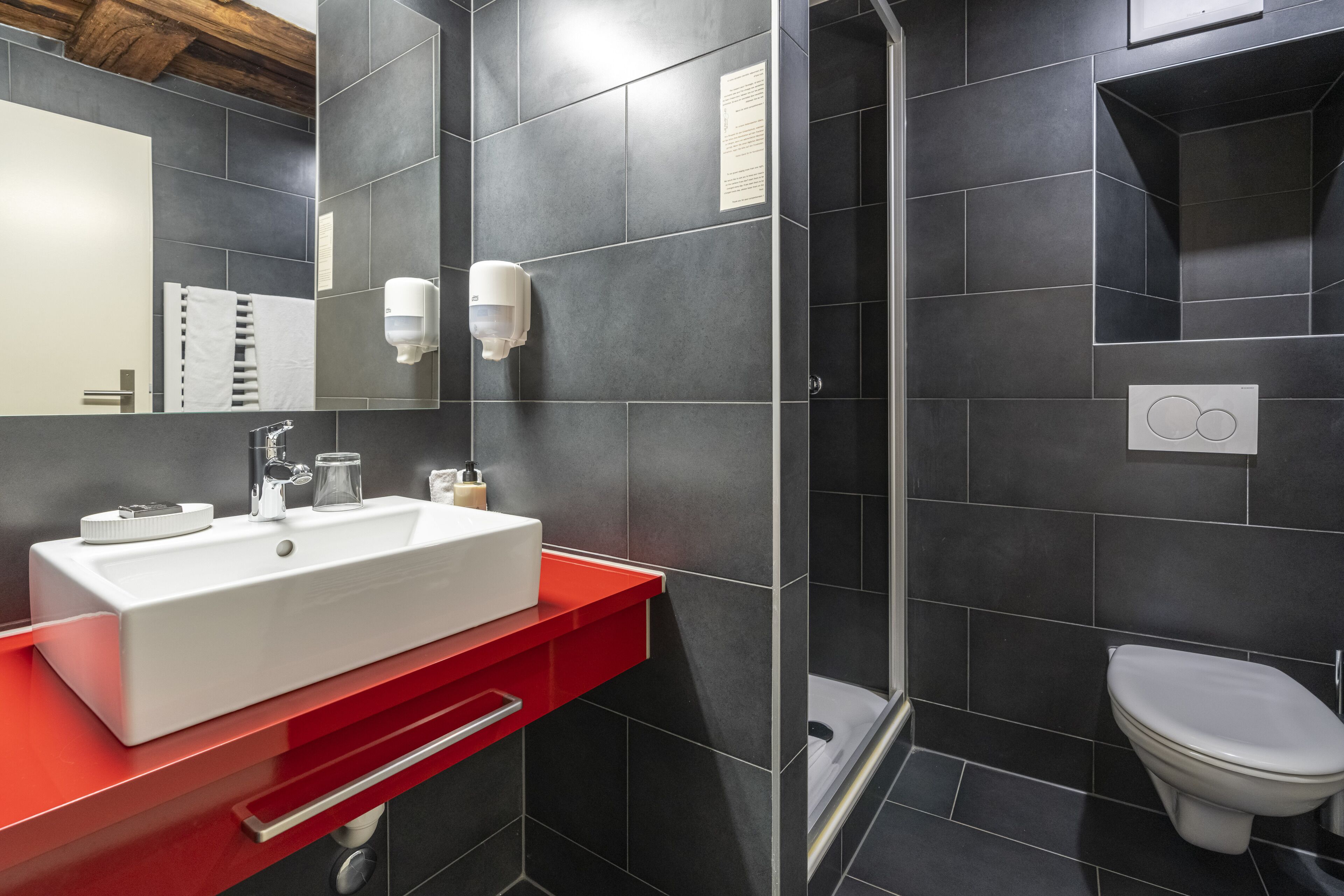 double room single use | bathroom | free toiletries, hair dryer, towels