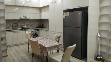 Apartment | Private kitchen | Fridge, microwave, stovetop, electric kettle
