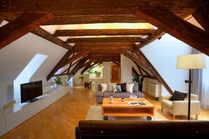 Superior Apartment - Old Town Deluxe (4th flr, elevator partly yes) | Living area | Flat-screen TV, DVD player - U Kapra Apartments (Prague)