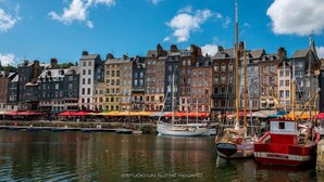 A harbor with historic buildings and boats. - La Petite Folie (Honfleur)