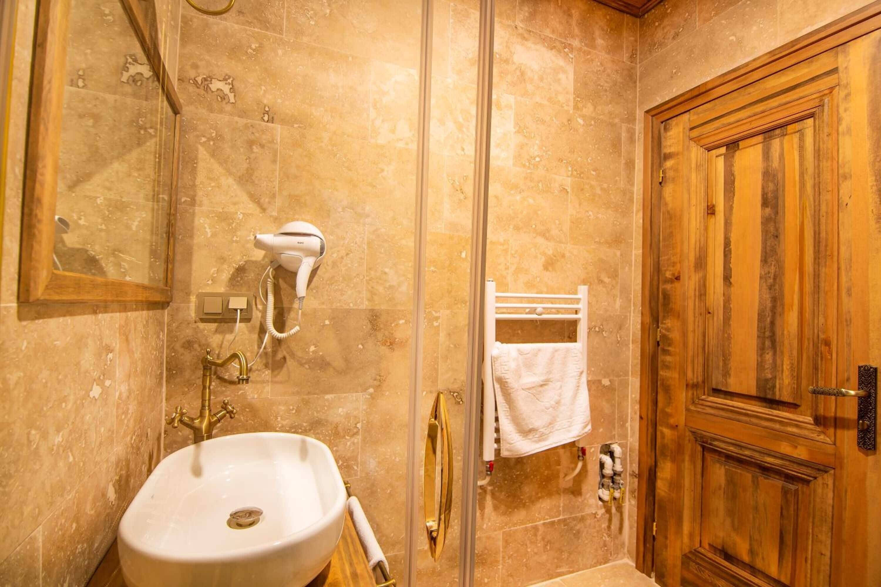 shower, hydromassage showerhead, hair dryer, slippers