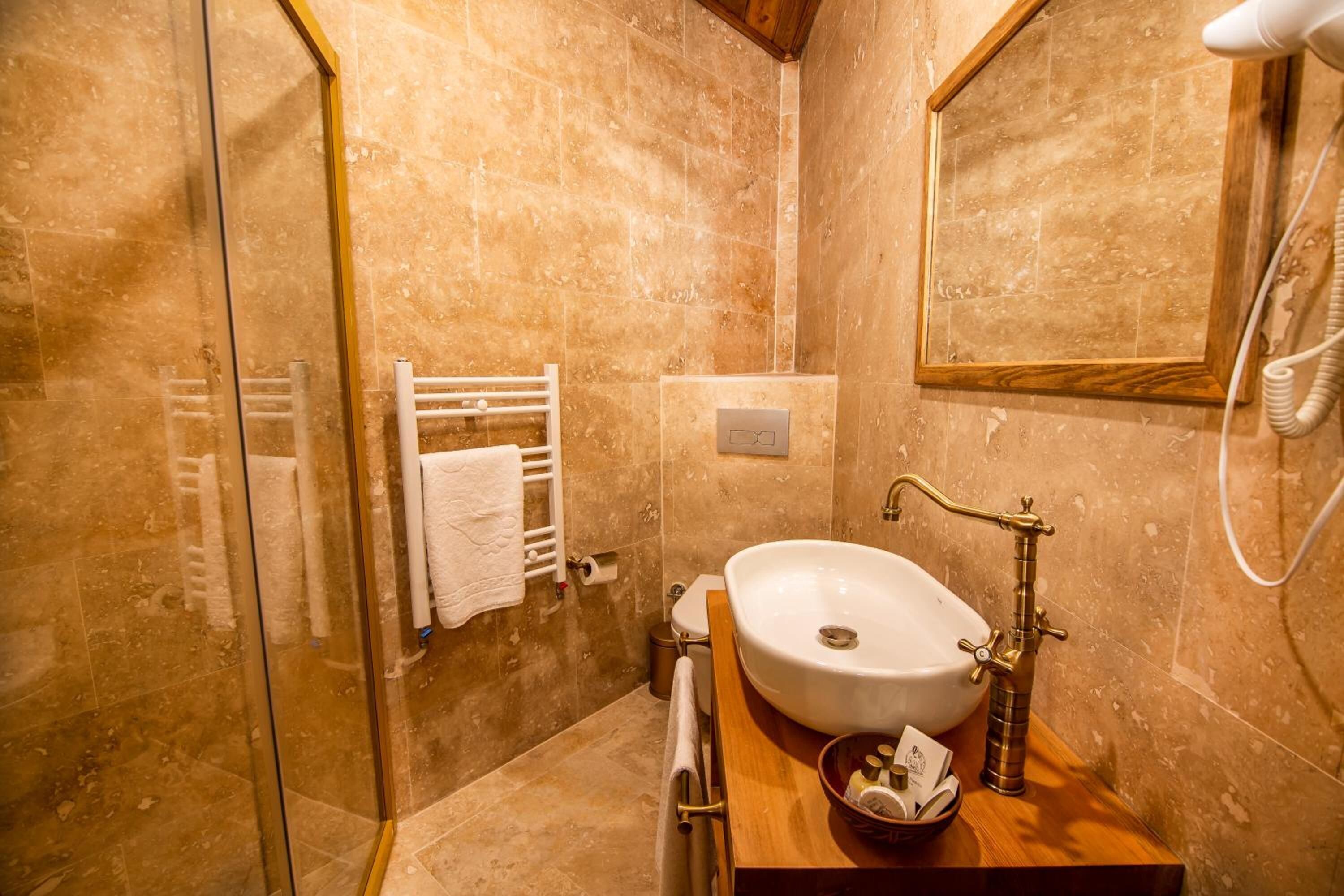 shower, hydromassage showerhead, hair dryer, slippers