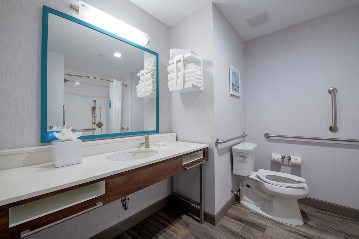 room, 2 queen beds, accessible, bathtub (hearing) | bathroom | combined shower/bathtub, designer toiletries, hair dryer, towels