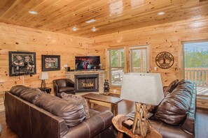 TV, fireplace, video games, DVD player - Free Tickets | 5bed/5bath Upscale Cabin w/Media Room, Pool Table &  Hot Tub (Gatlinburg)