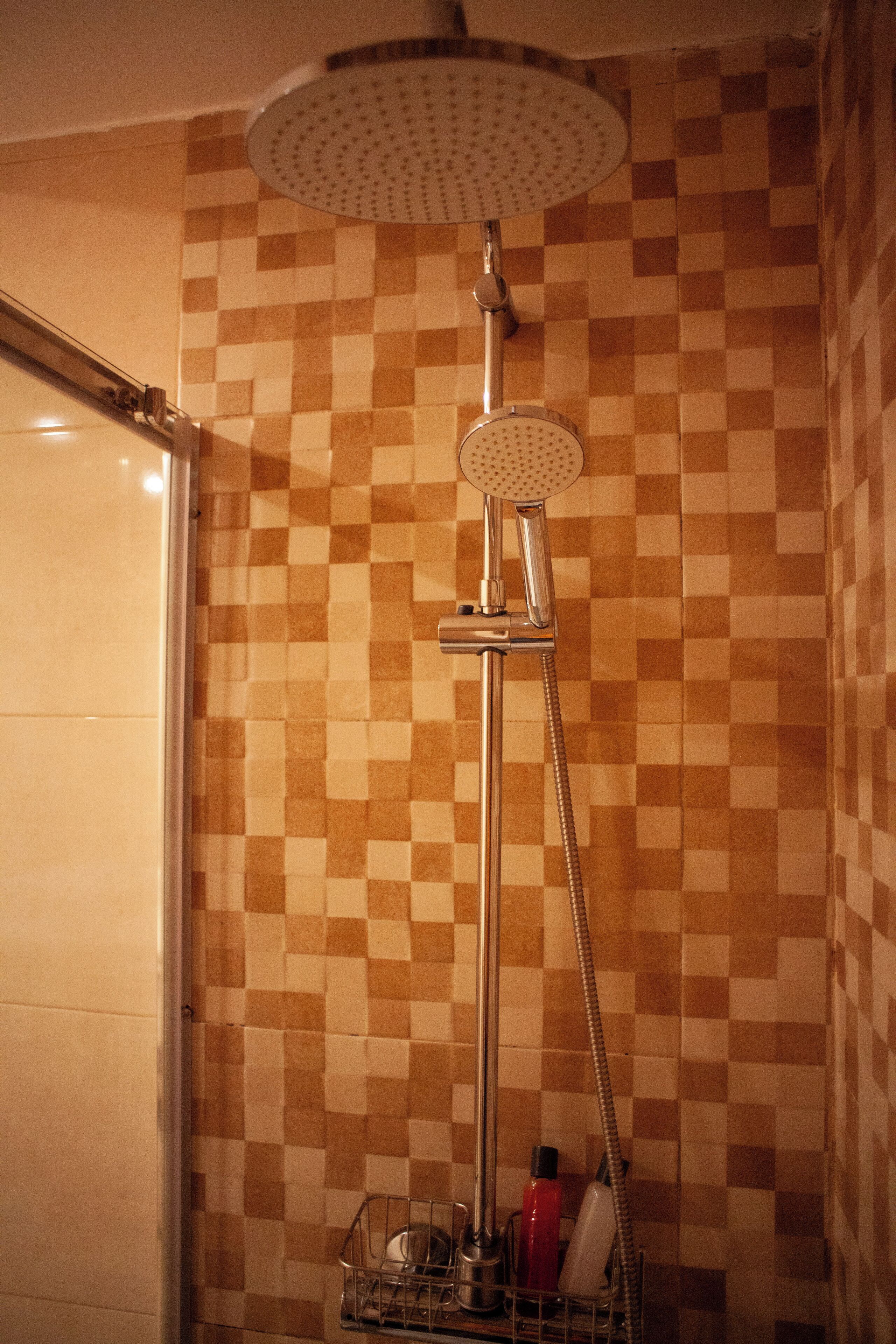 Combined shower/bathtub, hair dryer, towels, soap