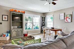 Smart TV, DVD player, books, music library