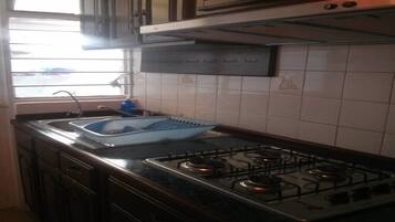 Fridge, stovetop, cookware/dishes/utensils