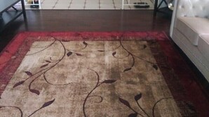 A living room with a patterned rug, a white sofa, a small table, and a lamp. - Spacious Corner House  NO POOL HOWEVER BEAUTIFUL  PROFESSIONAL POOL TABLE (Cape Coral)