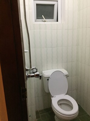 Regadera, toallas, jabón, papel de baño 