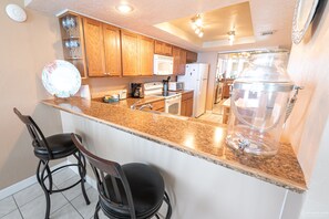 Fridge, microwave, oven, stovetop - Oceanfront Corner Unit 2BR Condo 5th Floor Balcony Views, 501 (Indian Harbour Beach)
