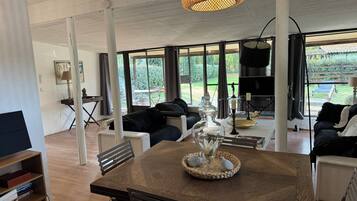 Televisie, een dvd-speler, boeken en een stereo