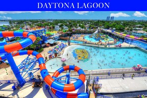 Experience the excitement of Daytona Lagoon, where a large central pool and multiple slides offer a variety of water activities.