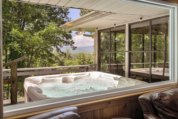 Summer view towards hot tub from living room