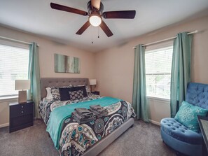 4 bedrooms, desk, iron/ironing board, travel cot